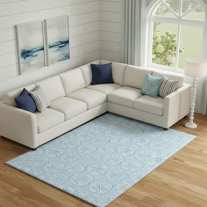 8' X 10' Geometric Washable Area Rug With UV Protection (646095) - Blue / Ivory