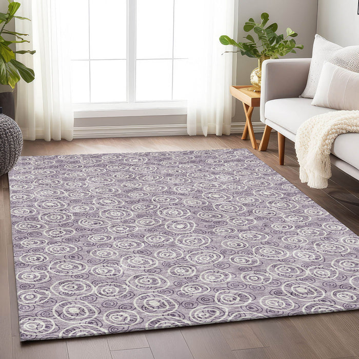 10' X 14' Polka Dot Washable Area Rug With UV Protection - Lavender And Ivory