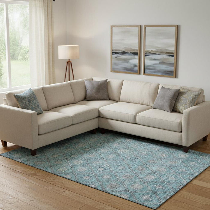 10' X 14' Geometric Washable Area Rug With UV Protection (706043) - Teal / Gray