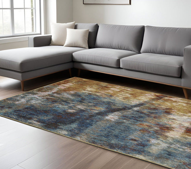 8' x 10' Abstract Power Loom Stain Resistant Area Rug - Blue Gold Teal Rust Gray And Beige
