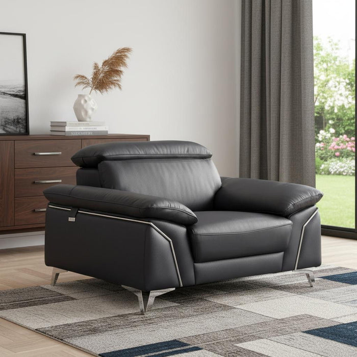 Genuine Italian Leather Chair - Navy Blue