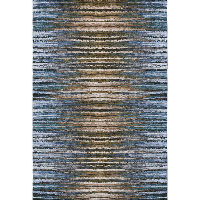9' X 12' Striped Washable Area Rug With UV Protection (650985) - Blue / Brown / Gray