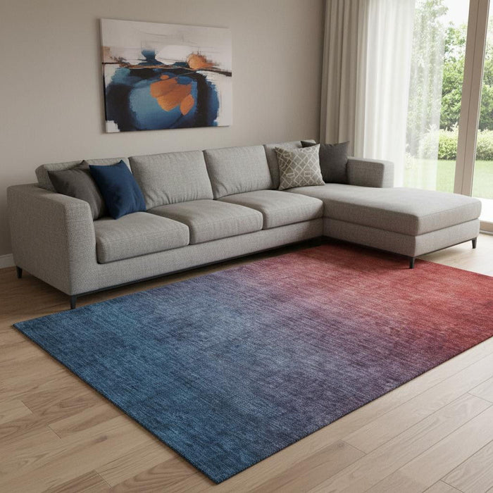 10' X 14' Ombre Washable Area Rug With UV Protection (650392) - Navy Blue / Red