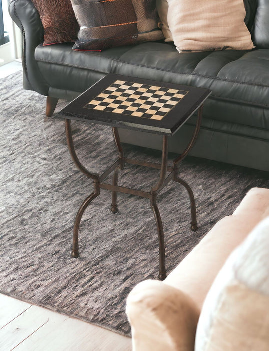 Stone And Metal Square Coffee Table - Black