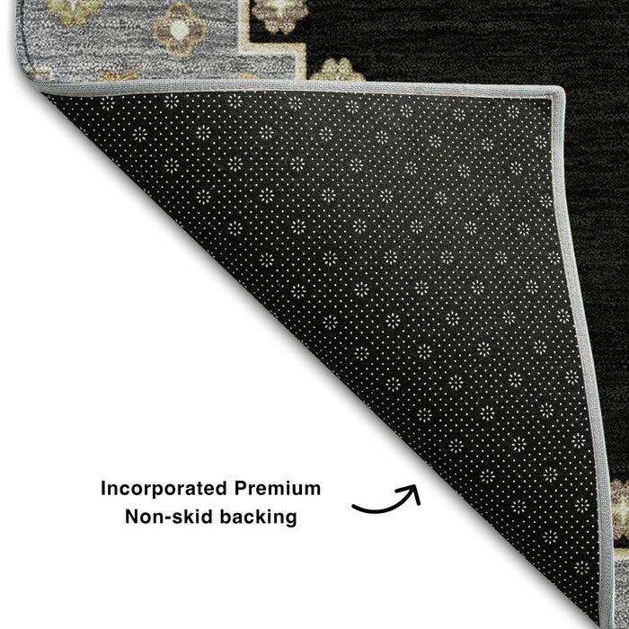 10' X 14' Oriental Washable Area Rug With UV Protection (679546) - Black / Beige / Gold