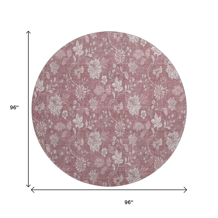 8' Floral Washable Round Rug With UV Protection (655971) - Blush / Ivory