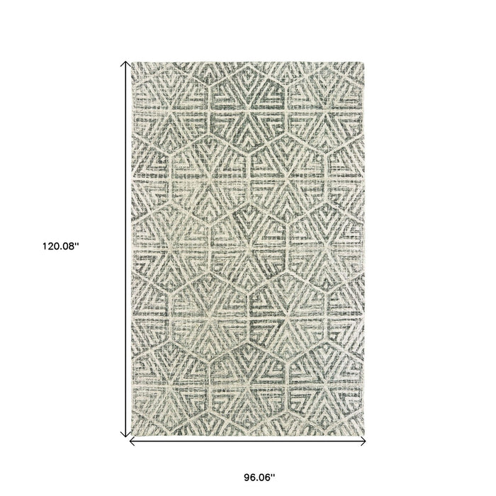 8' X 10' Wool Geometric Hand Tufted Area Rug - Gray And Ivory