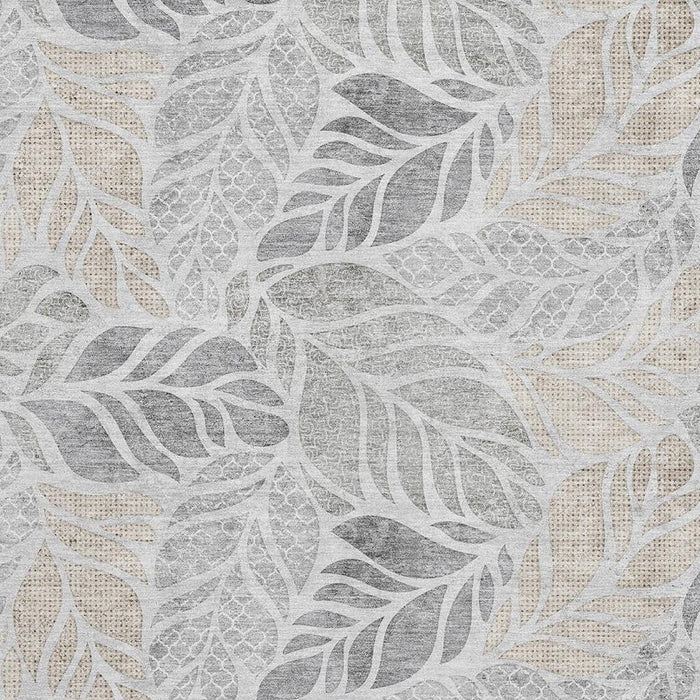 9' X 12' Tropical Botanical Distressed Washable Area Rug With UV Protection (646324) - Light Gray / Taupe / Charcoal