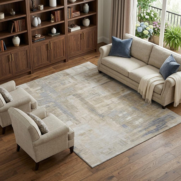 10' X 14' Abstract Washable Area Rug With UV Protection (693084) - Ivory / Beige / Gray