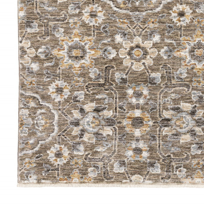 10' x 13' Floral Power Loom Stain Resistant Area Rug With Fringe - Gray And Tan
