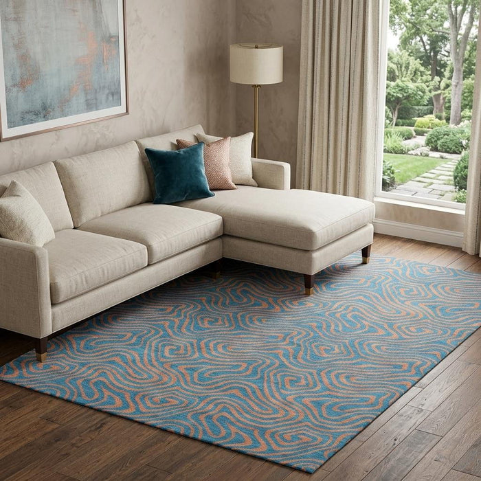 10' X 14' Abstract Washable Area Rug With UV Protection (680993) - Teal / Peach