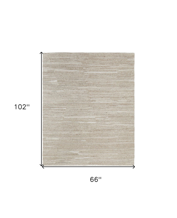 6' x 9' Abstract Hand Woven Worn Faded Area Rug - Ivory