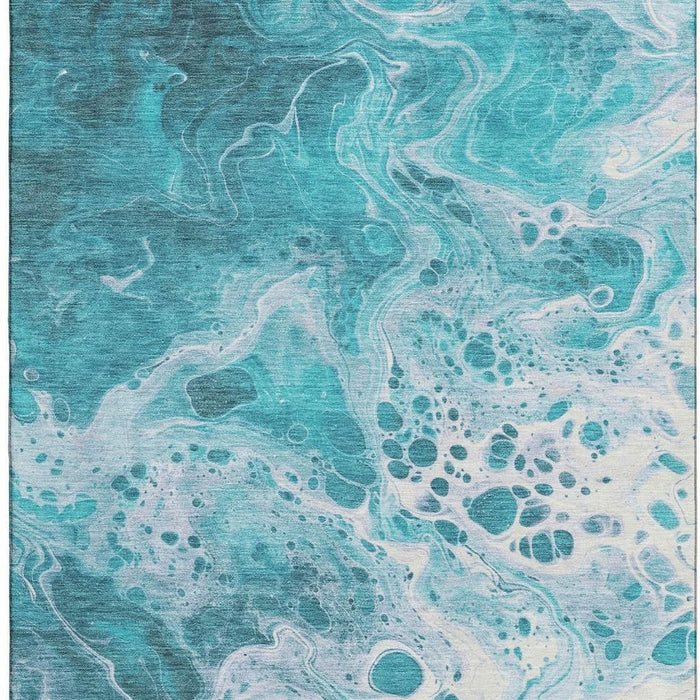 10' X 14' Abstract Washable Area Rug With UV Protection (697758) - Teal / Ivory