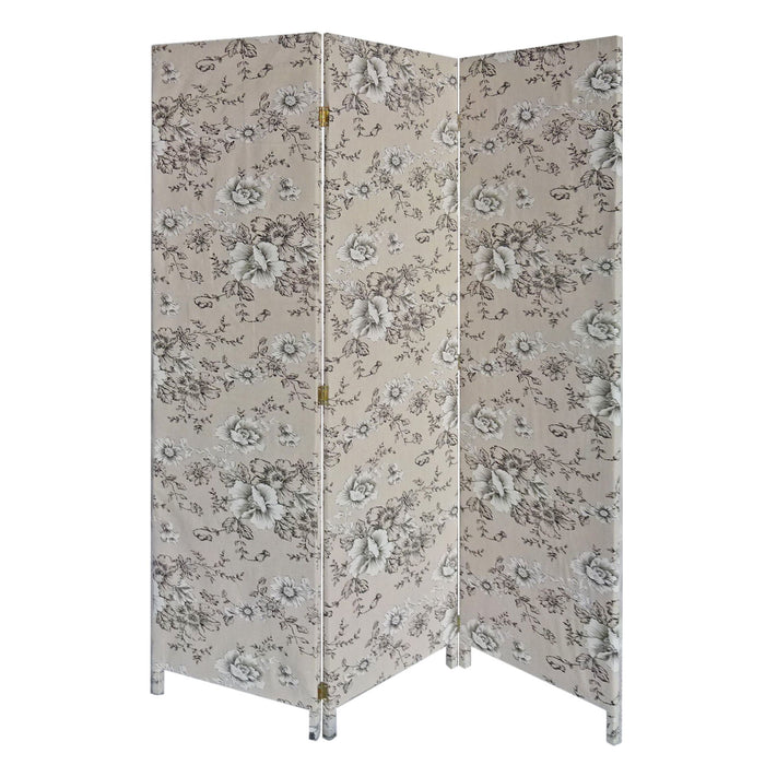 Fabric Folding Three Panel Screen Room Divider - Beige And Black