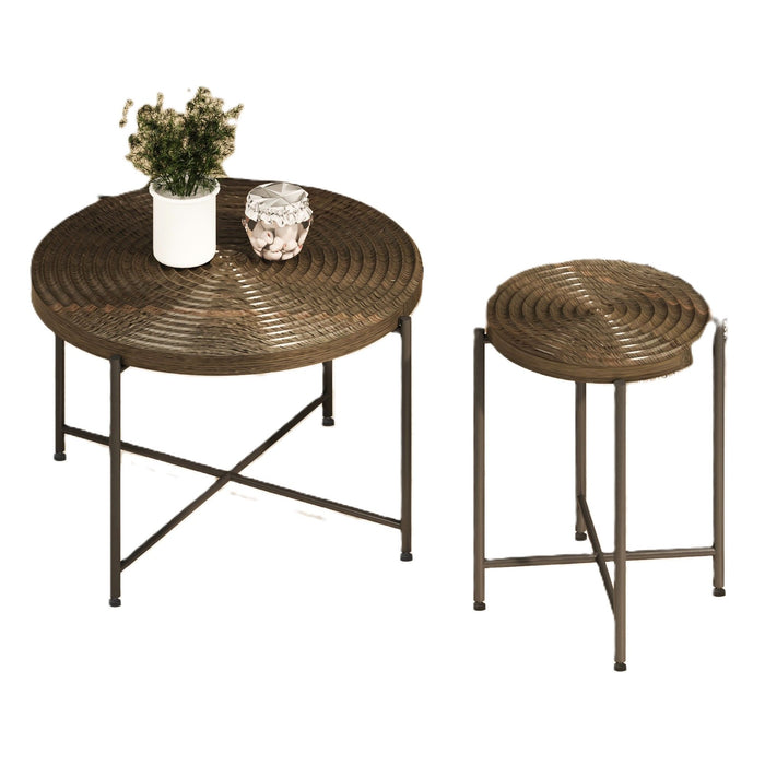 Giga coffee and end table set waterproof covers with distressed cylindrical design and classic rustic charm, set of 2.