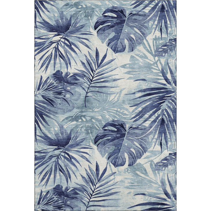 10' X 14' Floral Washable Area Rug With UV Protection (706933) - Blue / Ivory