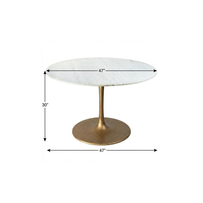 47" Rounded Steel Pedestal Base Dining Table - White / Gold