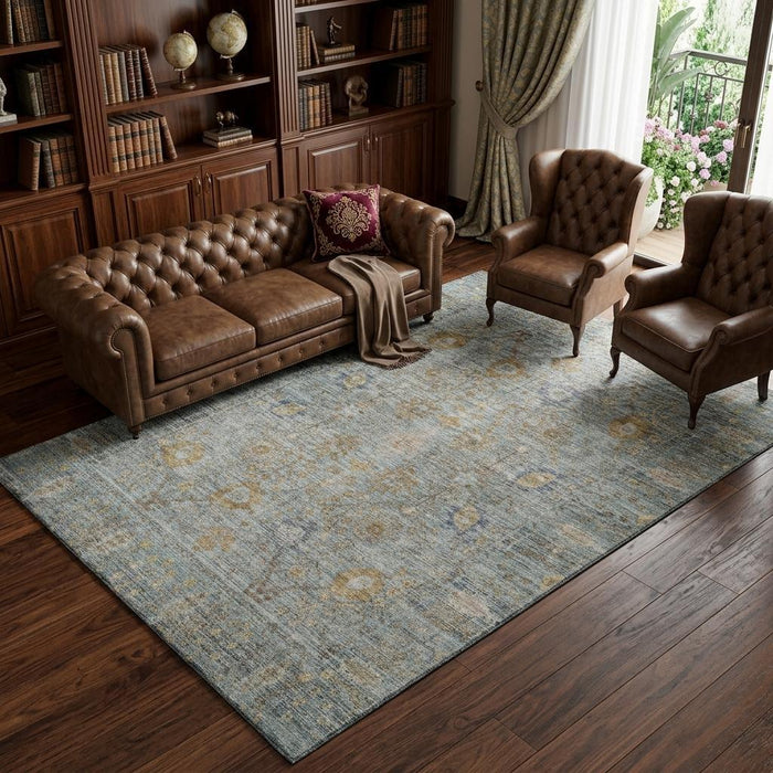 10' X 14' Oriental Washable Area Rug With UV Protection (684448) - Teal / Brown