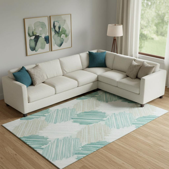 10' X 14' Geometric Washable Area Rug With UV Protection (708904) - Teal / Ivory / Gray
