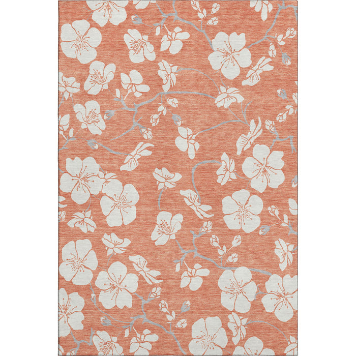 10' X 14' Floral Washable Area Rug With UV Protection (681029) - Coral / Ivory