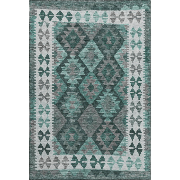 10' X 14' Tribal Washable Area Rug With UV Protection (707971) - Pale Aqua / Ivory