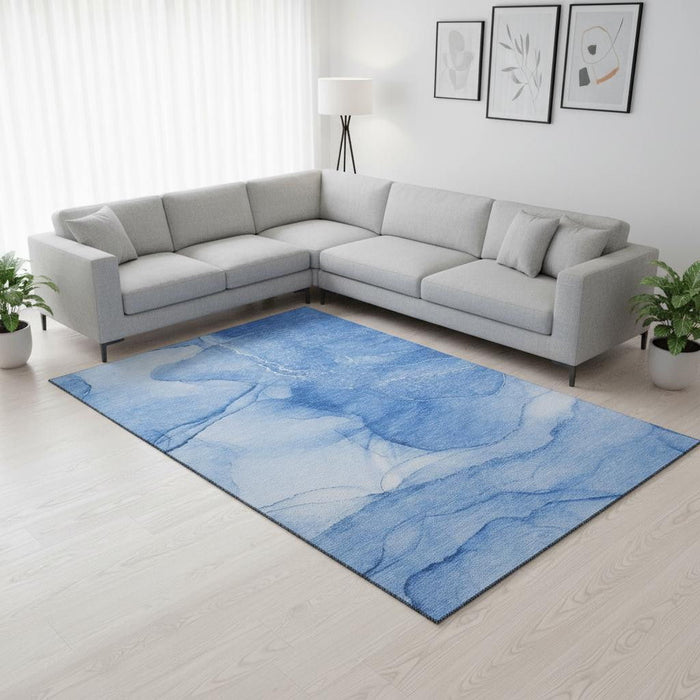 10' X 14' Abstract Washable Area Rug With UV Protection (646858) - Blue / Ivory