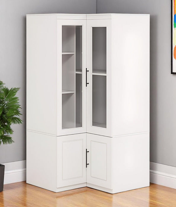 71" Wood Four Door Corner Combo Dresser - White