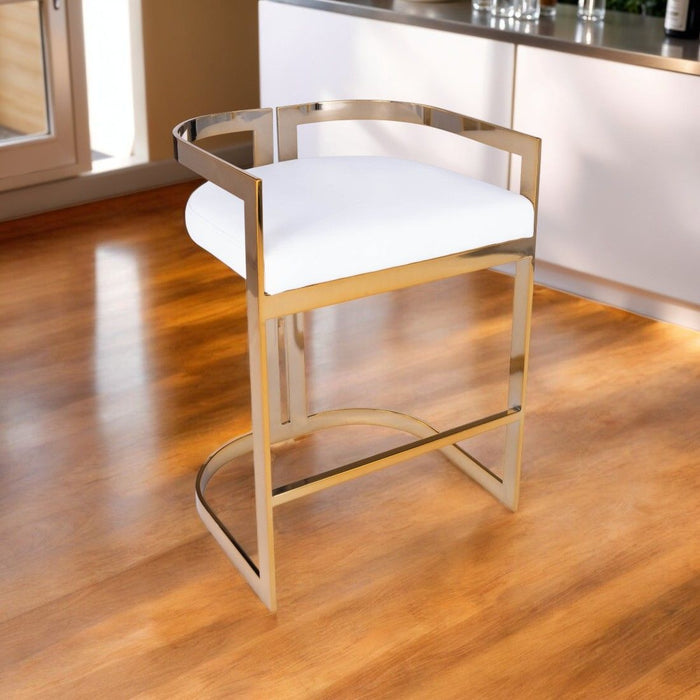 Iron Low Back Counter Height Bar Chair - White / Gold