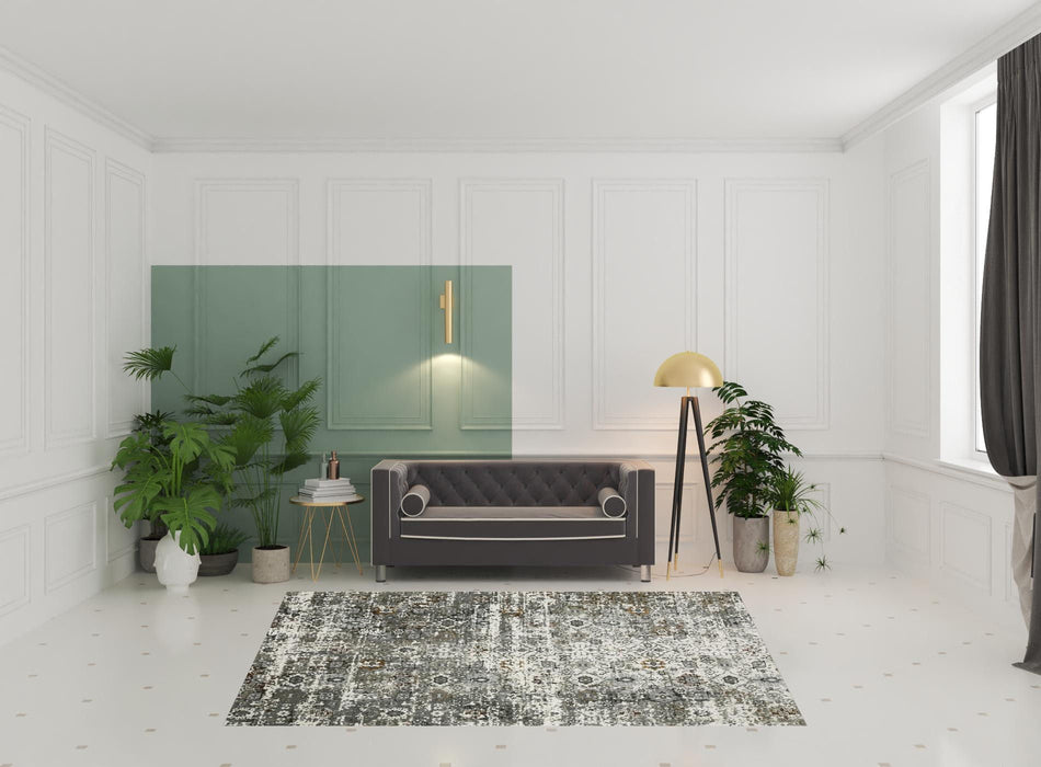 6' x 9' Oriental Power Loom Stain Resistant Area Rug - Ivory Gray Charcoal Rust Gold And Brown