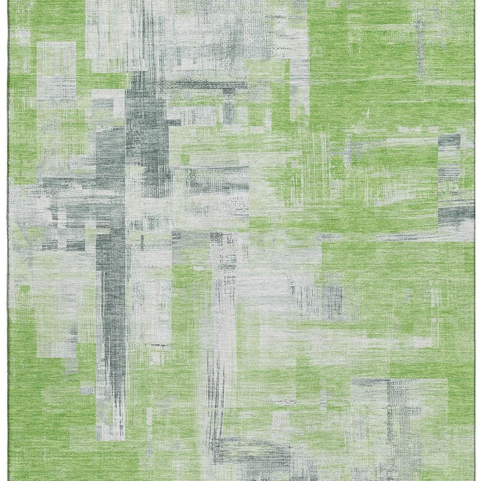 10' X 14' Abstract Washable Area Rug With UV Protection (693072) - Artichoke Green / Gray / Ivory