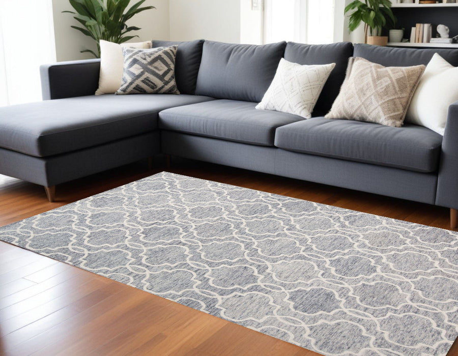 8' x 10' Wool Geometric Tufted Handmade Stain Resistant Area Rug - Blue Gray And Ivory