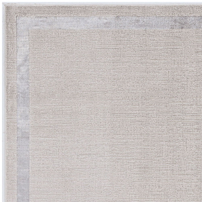 7' x 10' Machine Woven Bordered Indoor Area Rug - Ivory Silver