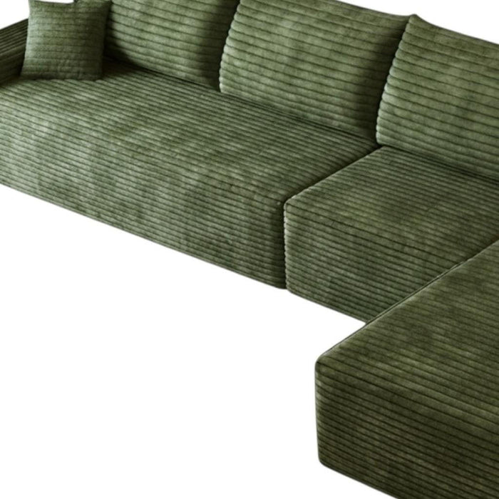 135" Corduroy Modular Compression Foam Sofa With Toss Pillows - Green