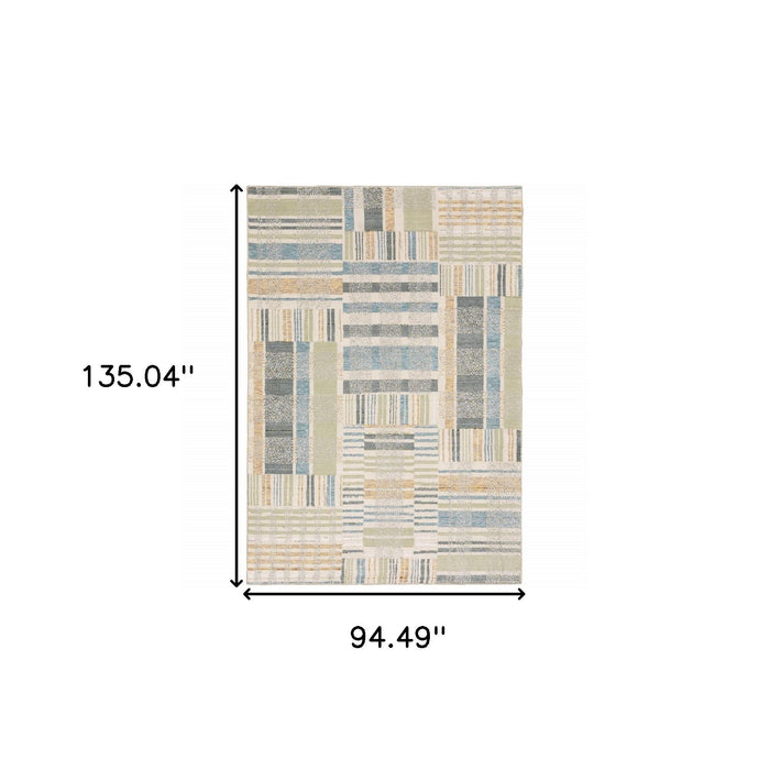 7.9' x 11.3' Geometric Power Loom Area Rug - Gray And Ivory