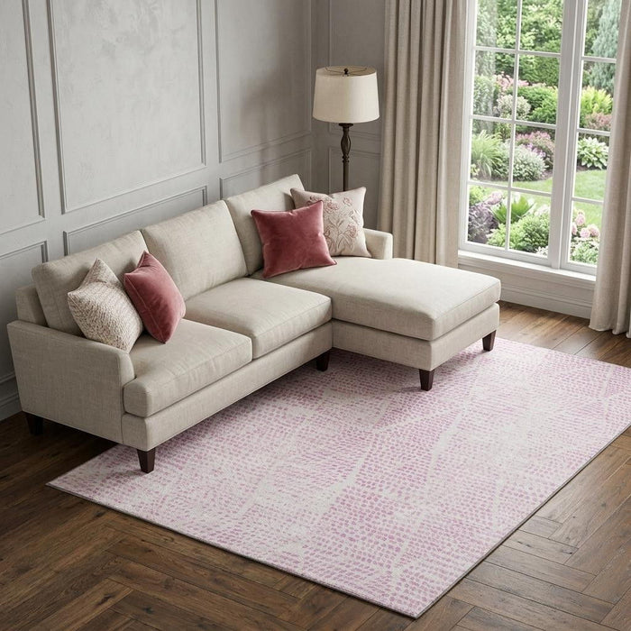 10' X 14' Diamond Washable Area Rug With UV Protection (650590) - Pink / Ivory