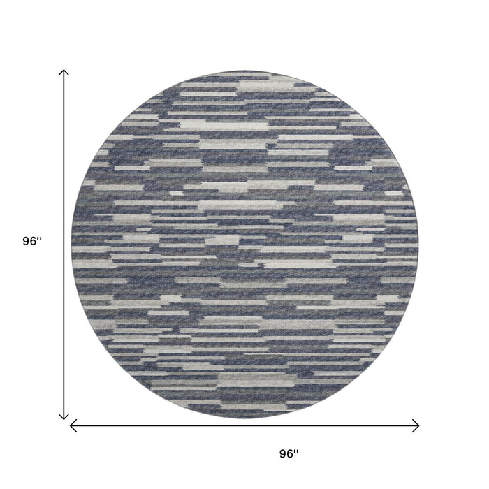 8' Abstract Washable Round Rug With UV Protection (644937) - Gray / Charcoal / Ivory