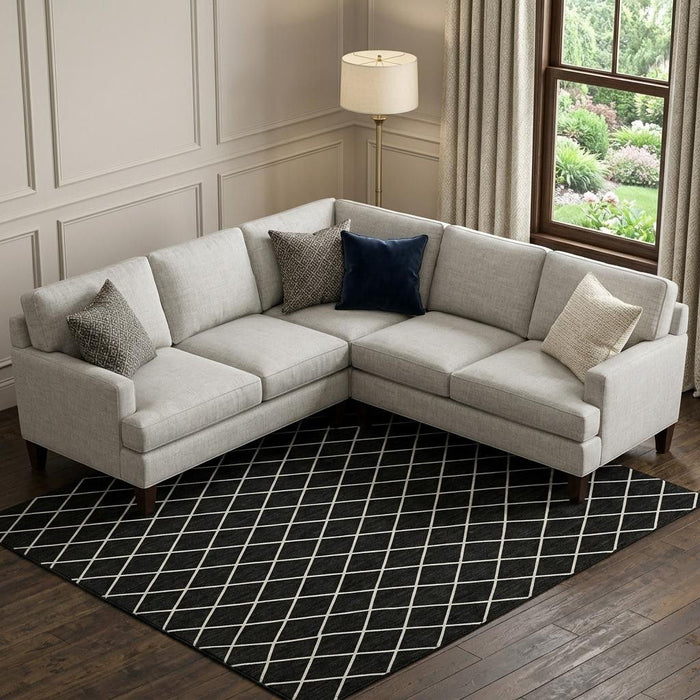 10' X 14' Geometric Washable Area Rug With UV Protection (674065) - Black / Ivory