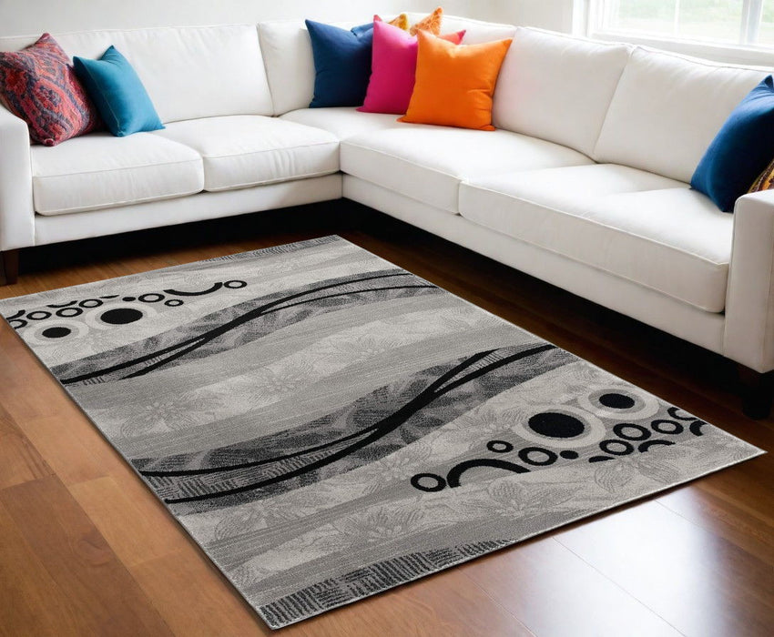 7.8' x 10.8' Abstract Dhurrie Polypropylene Area Rug - Gray