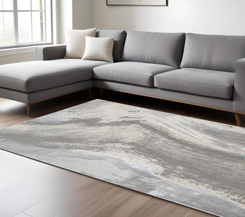 8' x 10' Abstract Area Rug - Gray Ivory And Blue