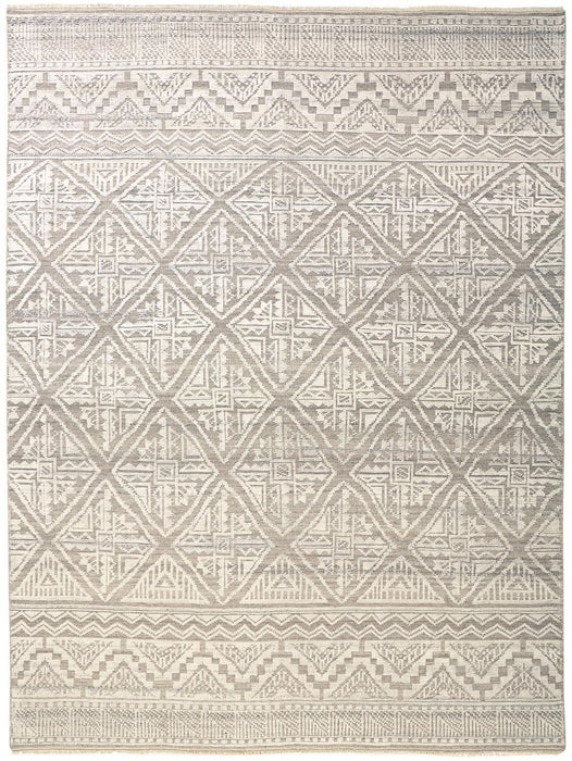 5' x 8' Geometric Hand Knotted Area Rug - Ivory Tan And Gray