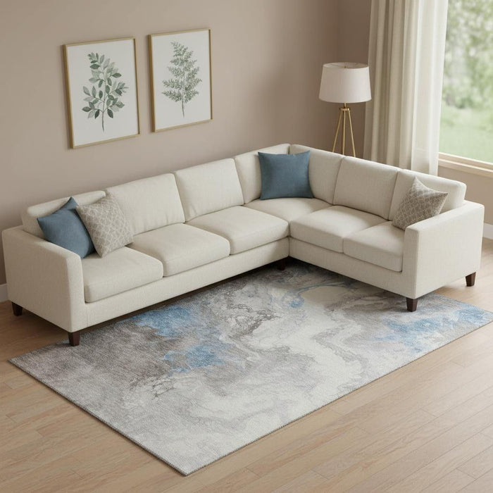 10' X 14' Abstract Washable Area Rug With UV Protection (705443) - Taupe / Blue / Ivory