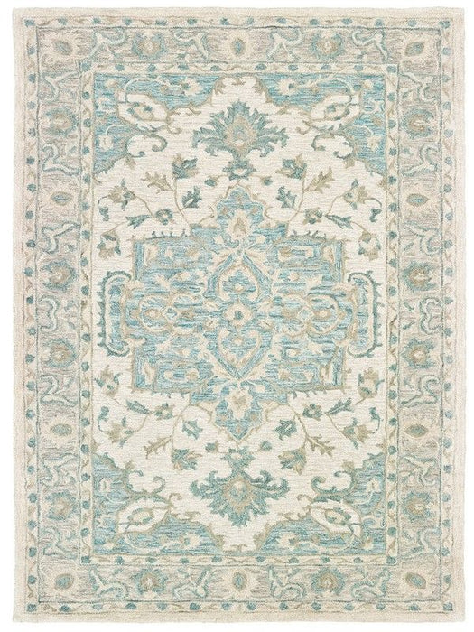 8' x 10' Medallion Area Rug - Turquoise And Cream