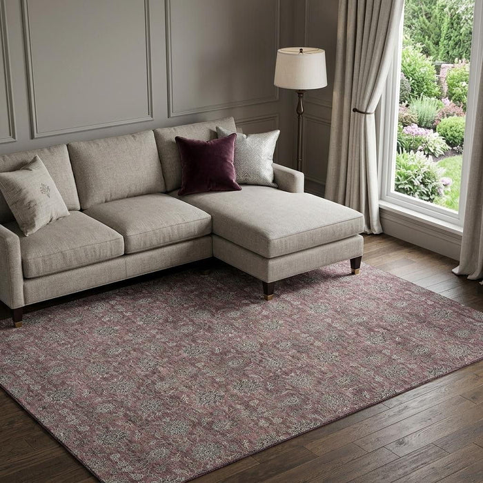 10' X 14' Floral Washable Area Rug With UV Protection (656837) - Merlot / Gray