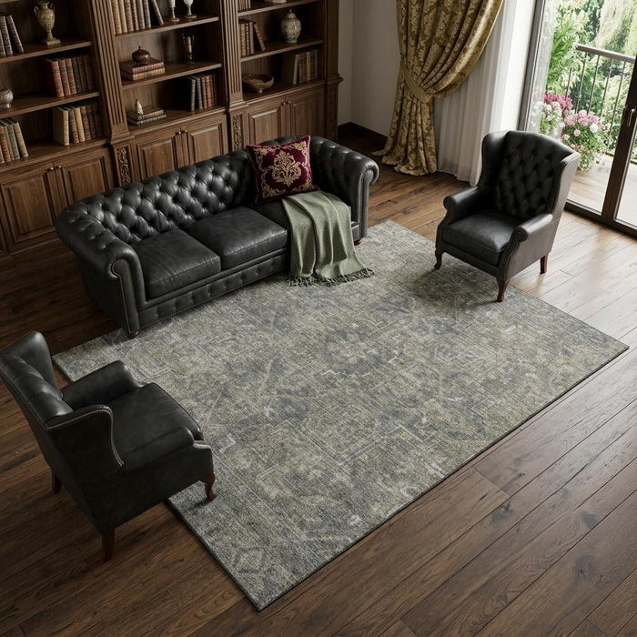 8' X 10' Medallion Distressed Washable Area Rug With UV Protection (649748) - Coffee / Gray