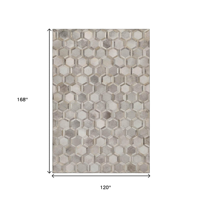 10' X 14' Geometric Washable Area Rug With UV Protection (644634) - Gray / Ivory / Beige
