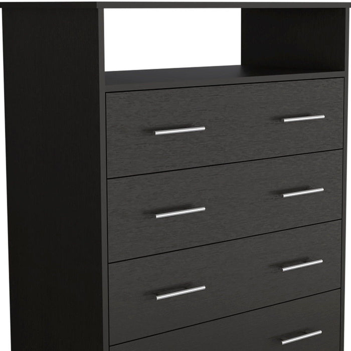 Four Drawer Standard Chest With Open Shelf - Black