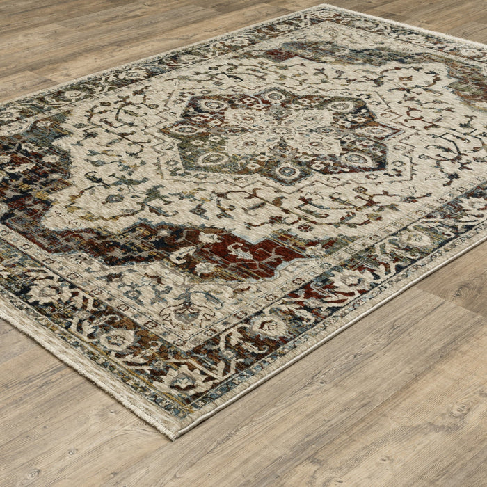 10' X 13' Medallion Area Rug With Fringe - Ivory And Red