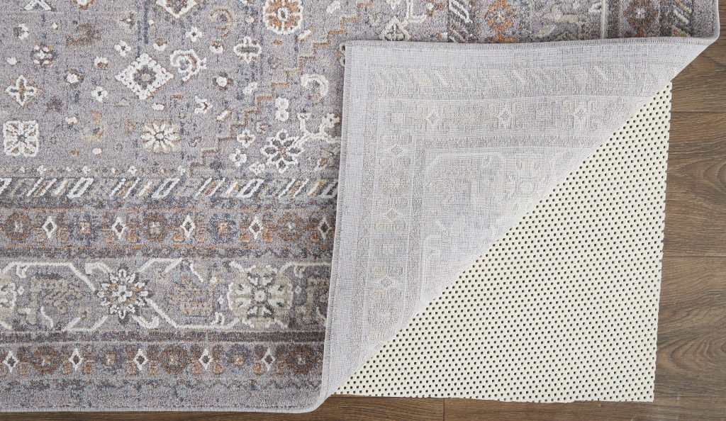 9' x 12' Floral Power Loom Stain Resistant Area Rug - Gray Orange And Ivory