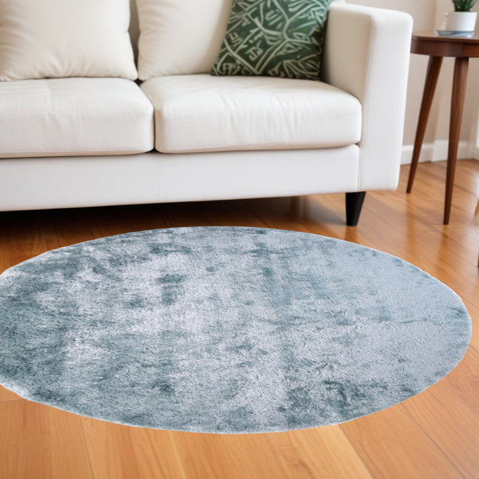 10' Round Shag Tufted Handmade Area Rug - Blue And Silver