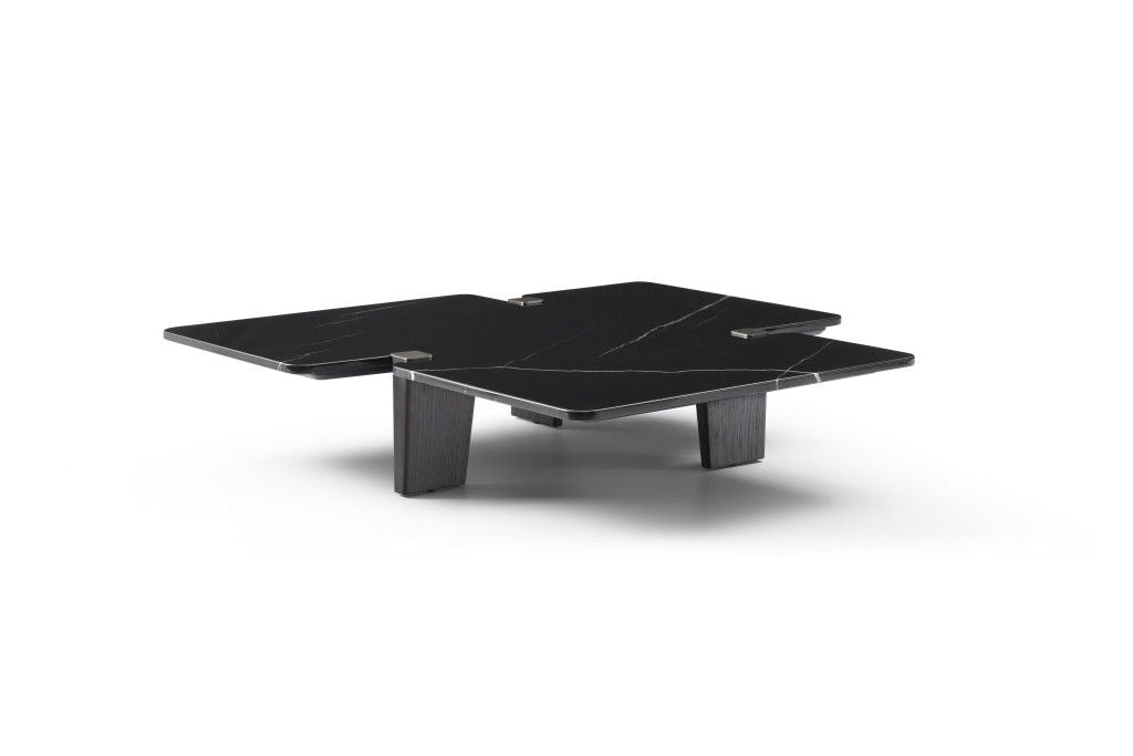 Genuine Marble Solid Wood Free Form Coffee Table - Black